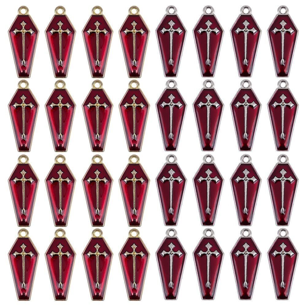 2957 40 Pcs 2 Colors Coffin with Cross Charms, Alloy Enamel Pendants Gothic